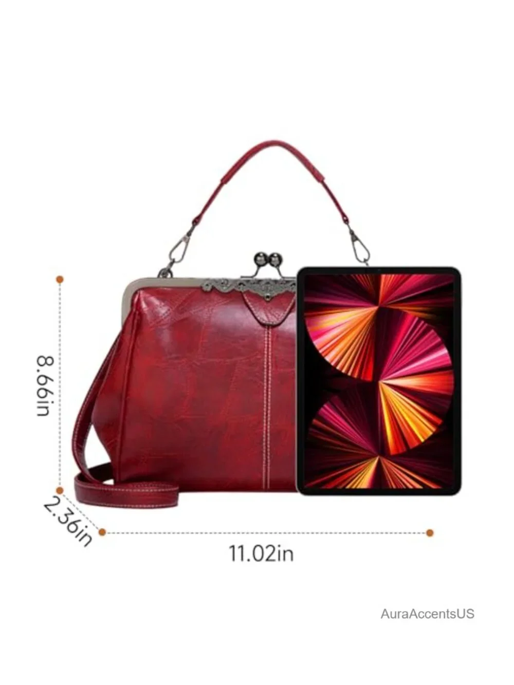 Vintage Kiss Lock Satchel Crossbody Purse Faux Leather Women Handbag